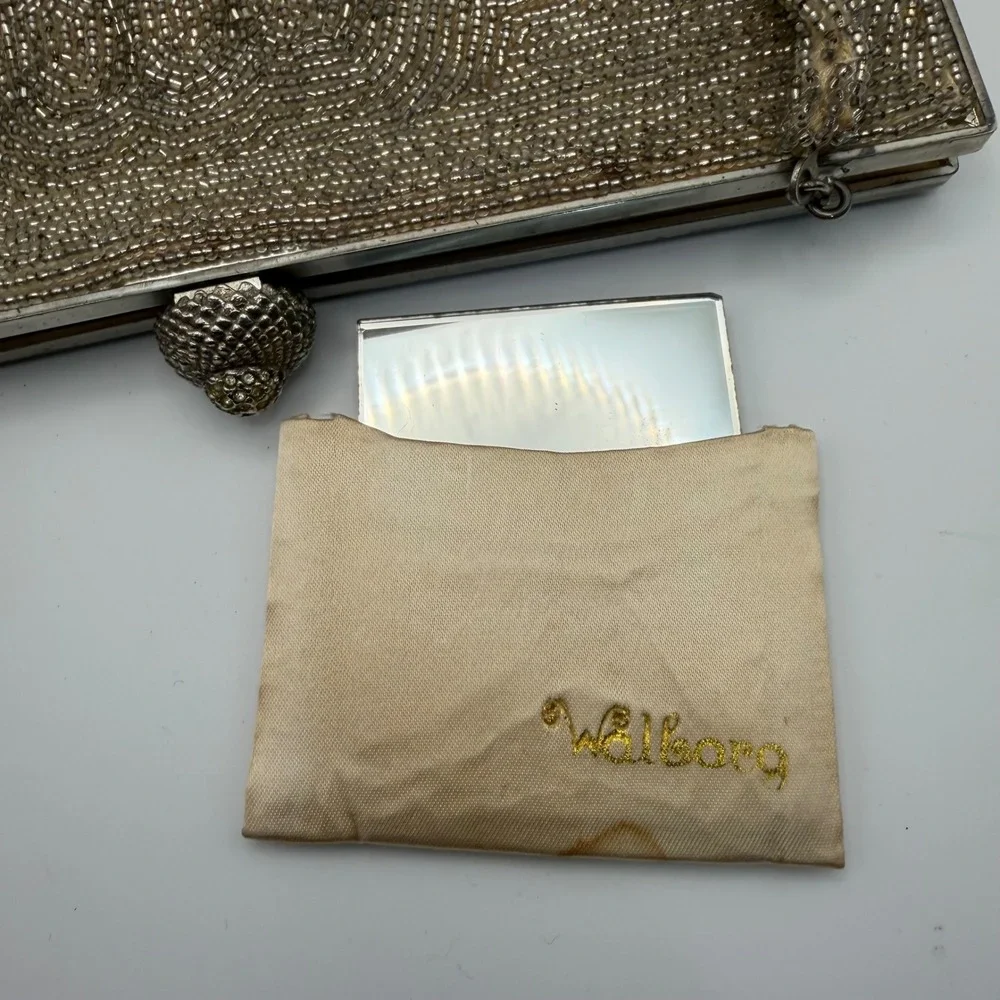 Walborg Vintage Beaded Evening Bag Champagne Gold Scalloped Japan Kiss Lock
